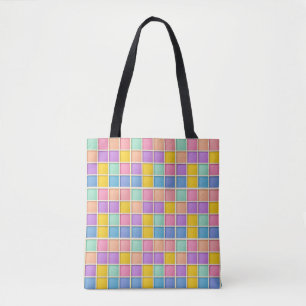 Colourful Geometric Grid Panel Tote Bag