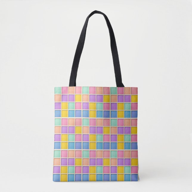 Colourful Geometric Grid Panel Tote Bag (Front)