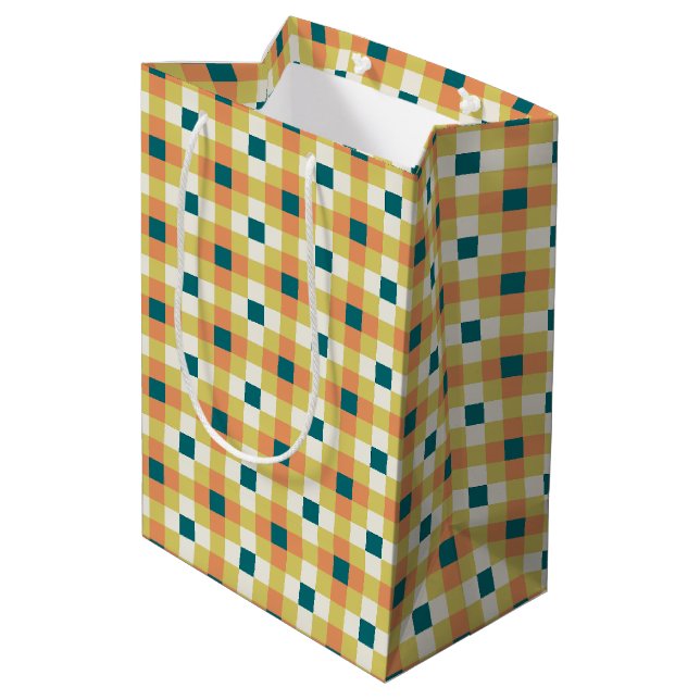 Colourful Geometric Grid Pattern with Retro Palett Medium Gift Bag (Back Angled)