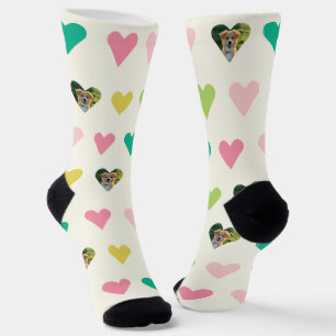 Colourful Geometric Heart Pattern Custom Pet Photo Socks