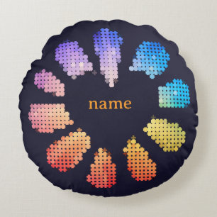 Colourful Geometric Heart Shaped Flower Round Cushion