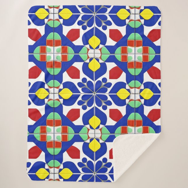 Colourful Geometric Inspired Floral Pattern Sherpa Blanket (Front)