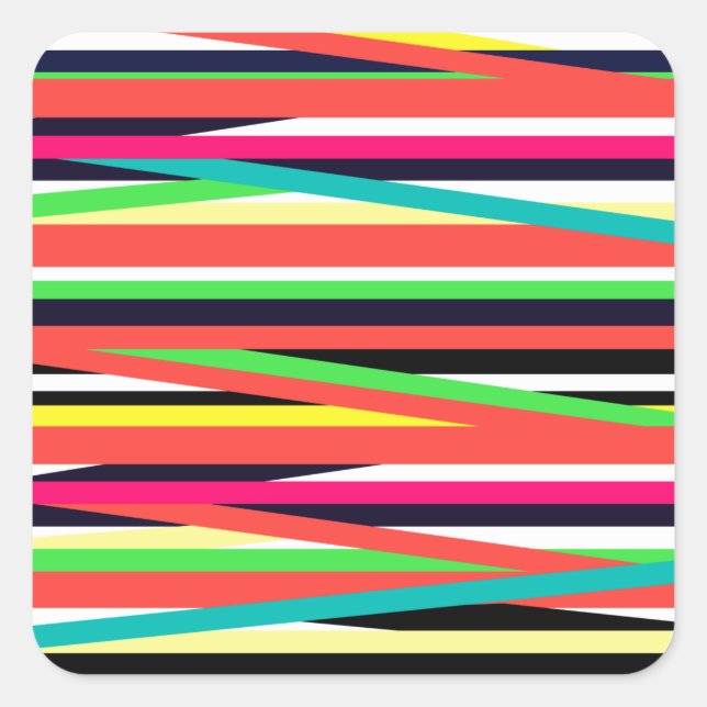 Colourful Geometric Lines Stripes Multi Square Sticker (Front)