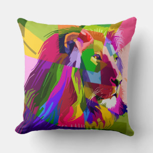 Colourful Geometric Lion Head Cushion