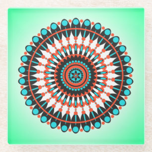 Colourful Geometric Mandala Art-46456 Glass Coaster