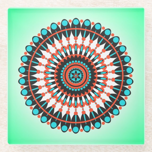Colourful Geometric Mandala Art-46456 Glass Coaster (Front)