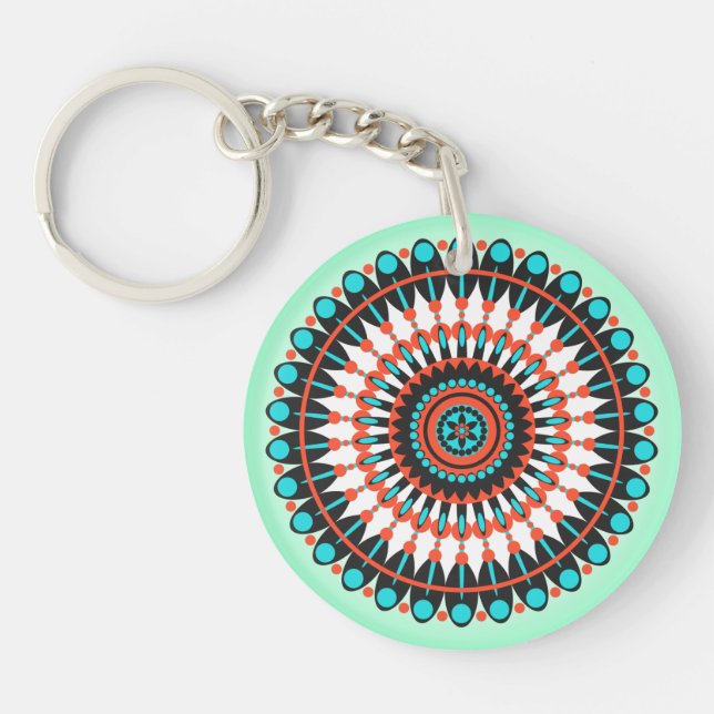 Colourful Geometric Mandala Art-46456 Key Ring (Front)