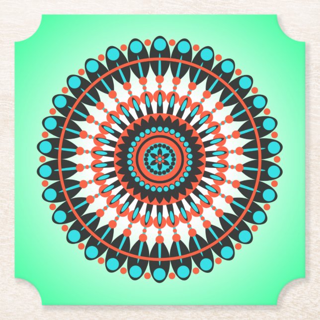 Colourful Geometric Mandala Art-46456 Paper Coaster (Front)