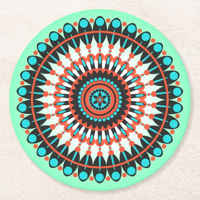 Colourful Geometric Mandala Art-46456 Round Paper Coaster (Front)