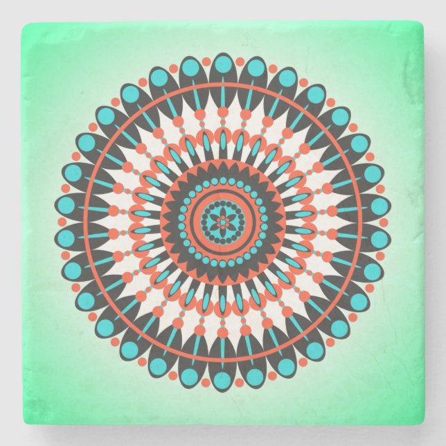 Colourful Geometric Mandala Art-46456 Stone Coaster (Front)