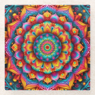 Colourful Geometric Mandala Pattern-342678 Glass Coaster