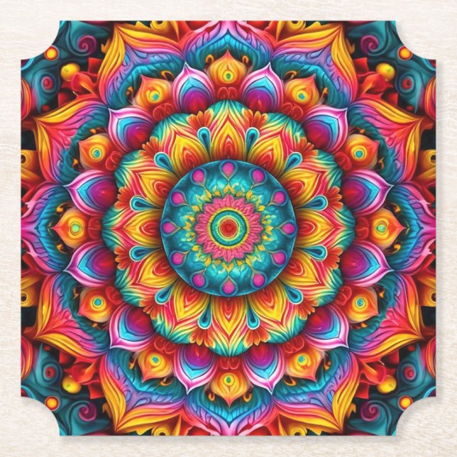 Colourful Geometric Mandala Pattern-342678 Paper Coaster (Front)