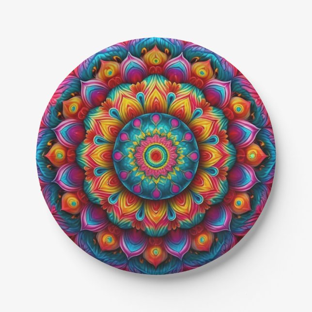 Colourful Geometric Mandala Pattern-342678 Paper Plate (Front)