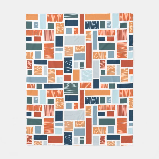 Colourful geometric Mid Century style design Fleece Blanket (Front)