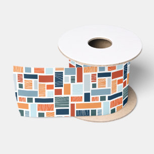 Colourful geometric Mid Century style design Satin Ribbon