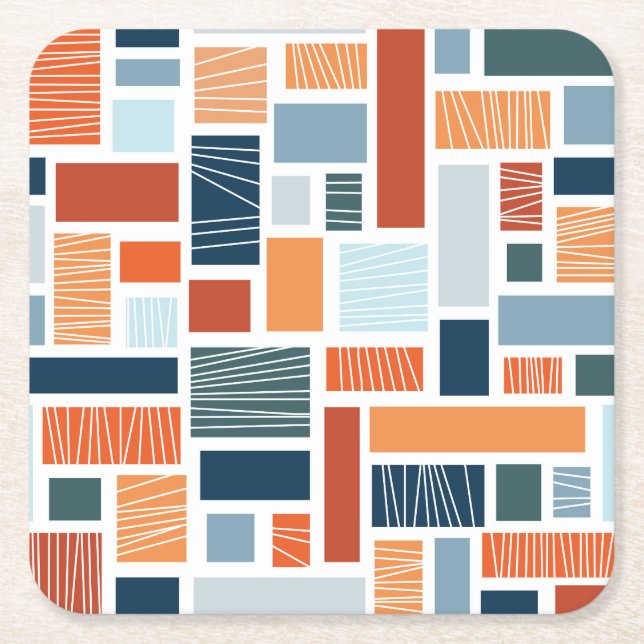 Colourful geometric Mid Century style design Square Paper Coaster (Front)