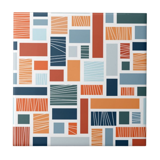 Colourful geometric Mid Century style design Tile (Front)