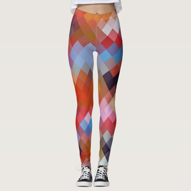 Colourful Geometric Modern Diamond Pattern #11 Leggings (Front)