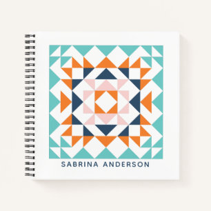 Colourful Geometric Modern Quilt Block Personalise Notebook