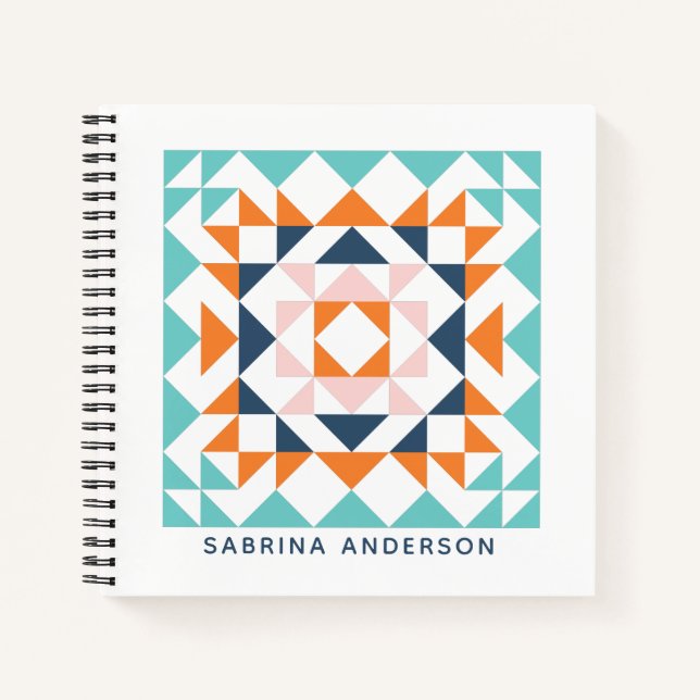 Colourful Geometric Modern Quilt Block Personalise Notebook (Front)