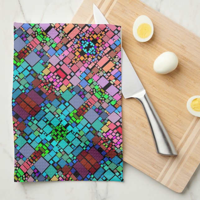 Colourful Geometric Mosaic Blanket Tea Towel (Quarter Fold)