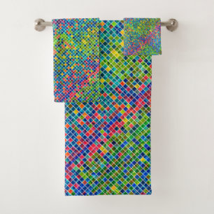 Colourful Geometric Mosaic Pattern 4 Bath Towel Set