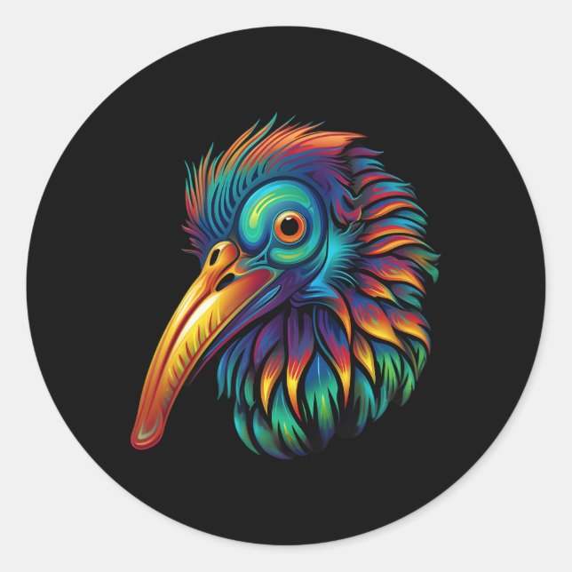 Colourful Geometric New Zealand Kiwi Bird Pop Anim Classic Round Sticker (Front)