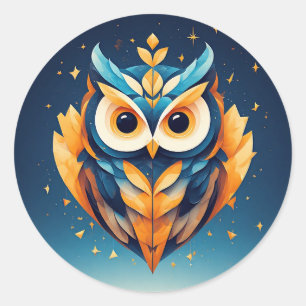 Colourful Geometric Owl Face Classic Round Sticker