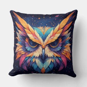 Colourful Geometric Owl Face Cushion