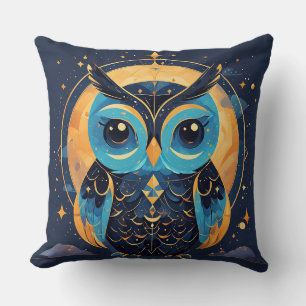 Colourful Geometric Owl Face Cushion