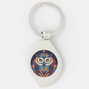 Colourful Geometric Owl Face Key Ring