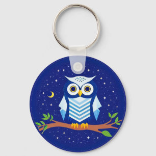 Colourful Geometric Owl Perched on Branch Key Ring