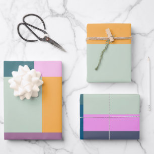 Colourful Geometric Patchwork in Sage Yellow Purpl Wrapping Paper Sheet
