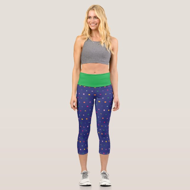 Colourful geometric pattern capri leggings (Front)