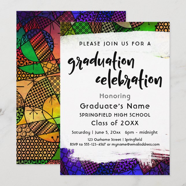 Colourful Geometric Pattern Graduation Party Invitation (Front/Back)