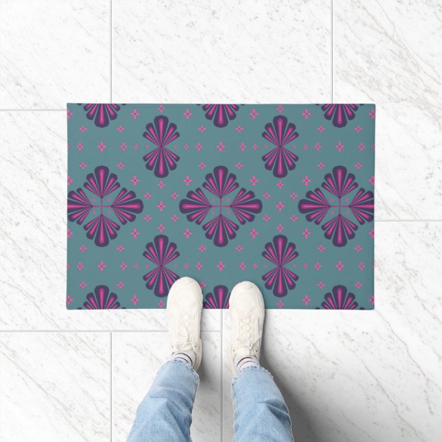 Colourful Geometric Pattern in Classic Retro Style Doormat (Indoor)