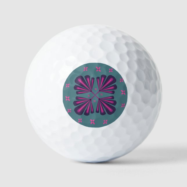 Colourful Geometric Pattern in Classic Retro Style Golf Balls (Front)