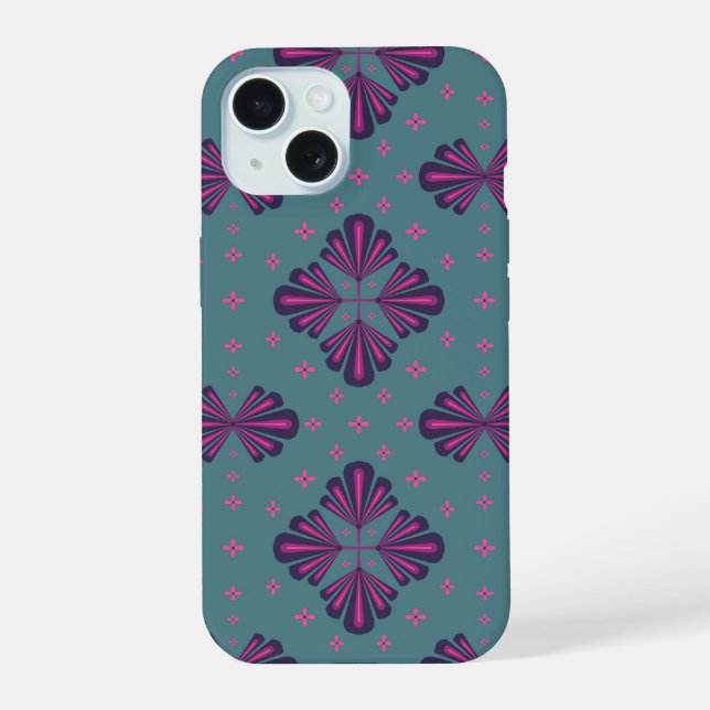Colourful Geometric Pattern in Classic Retro Style iPhone 15 Case (Back)