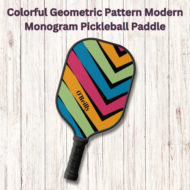 Colourful Geometric Pattern Modern Monogram  Pickleball Paddle (Creator Uploaded)