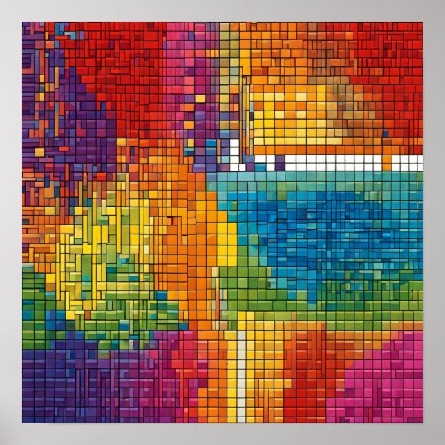  Colourful geometric pattern of triangles Poster (Front)