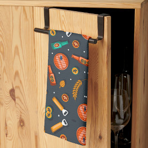 Colourful geometric pattern on a dark background tea towel