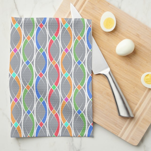 Colourful geometric pattern. tea towel (Quarter Fold)