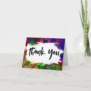 Colourful Geometric Pattern Thank You w Brushstrok Card