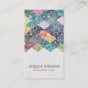 Colourful Geometric Pattern & White Paisley Overly Business Card