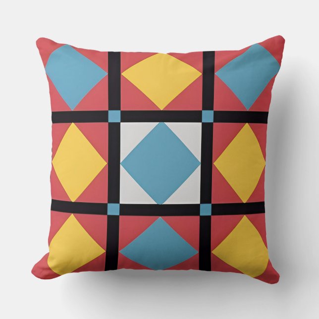 Colourful Geometric Pattern with Abstract Shapes Cushion (Front)