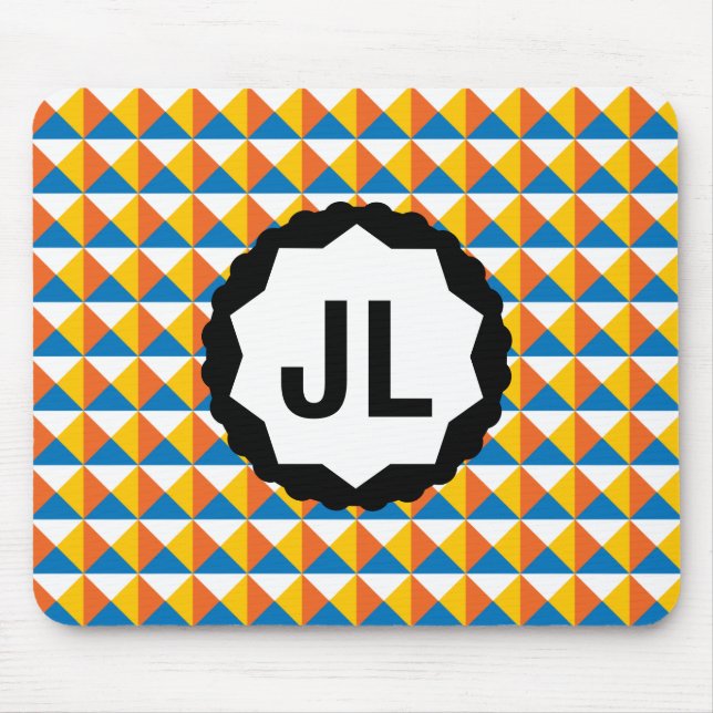 Colourful Geometric Pattern with Custom Monogram Mouse Mat (Front)