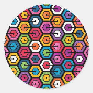 Colourful geometric pattern with hexagons classic round sticker