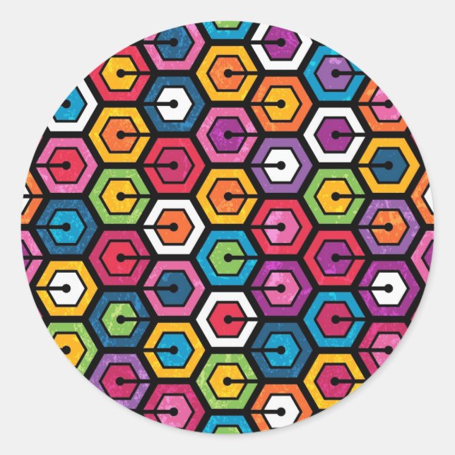 Colourful geometric pattern with hexagons classic round sticker (Front)