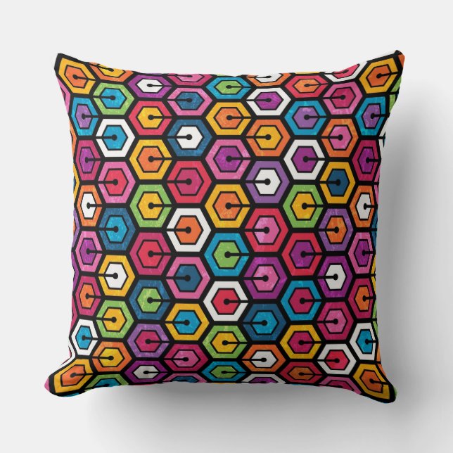 Colourful geometric pattern with hexagons cushion (Front)