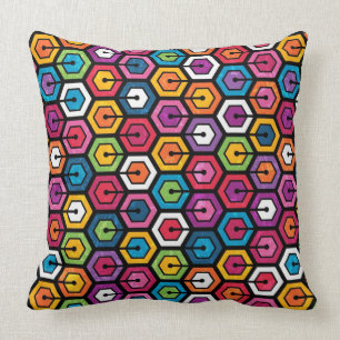 Colourful geometric pattern with hexagons cushion